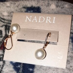 GENUINE NADRI WEDDING DANGLE EARRINGS GOLD PEARL LEVERBACK June Birthstone